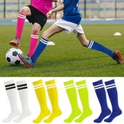 1 Pair Kids Soccer Socks Knee High Socks Striped Socks for Athletic Team Sports for Boys Girls 5-10 Years Old, Yellow