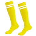 thumbnail image 1 of 1 Pair Kids Soccer Socks Knee High Socks Striped Socks for Athletic Team Sports for Boys Girls 5-10 Years Old, Yellow, 1 of 4