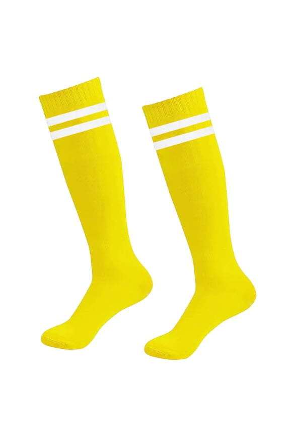 1 Pair Kids Soccer Socks Knee High Socks Striped Socks for Athletic Team Sports for Boys Girls 5-10 Years Old, Yellow