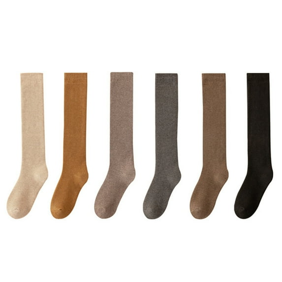 1 Pair Knee High Stockings Thick Stretchy Solid Color Non-slip Comfortable Keep Warm Soft Autumn Winter Women Long Terry Socks for Daily,Coffee