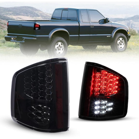 1 Pair LED Tail Lights for Chevrolet S10 Pickup 1994-2004,Rear Lamp Assembly Replacement 1994-2004 GMC Snoma,1996-2000 Isuzu Hombre,Matte Black & Smoked Lens