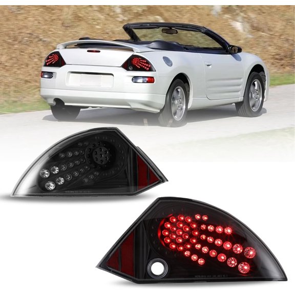 1 Pair LED Tail Lights Compatible with 2000-2005 Mitsubishi Eclipse Tail Lamps LED Rear Lights Rear Lamps Assembly Replacement,Matte Black+Smoked Lens