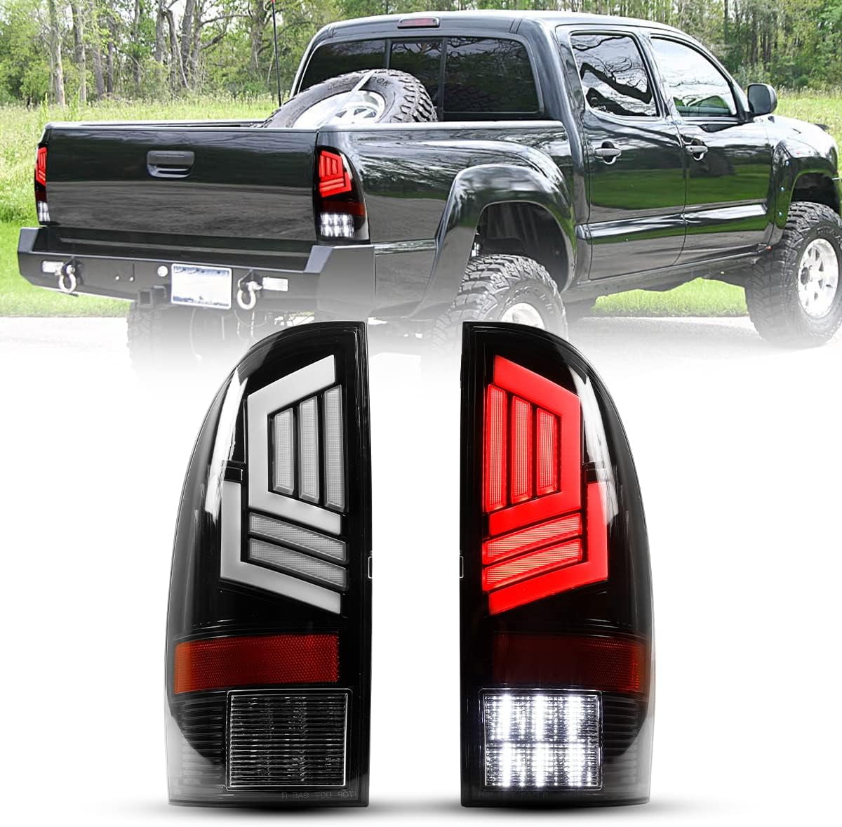 1 Pair LED Tail Lights for 2005-2015 Toyota Tacoma,Sequential Turn Signal Rear Lights,Glossy Black & Clear Lens