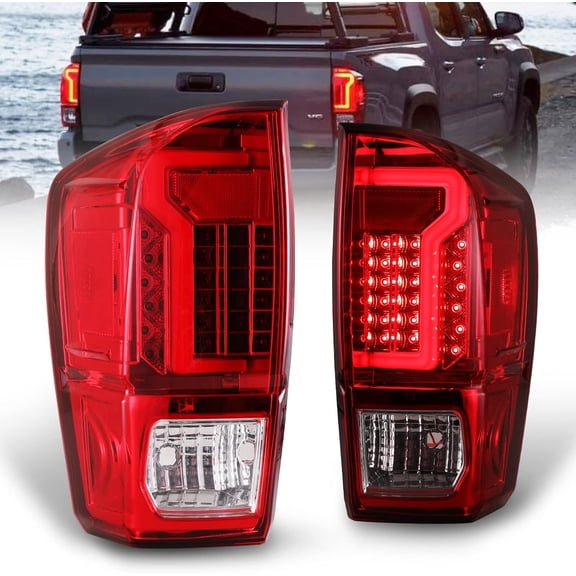 1 Pair LED Tail Lights for Toyota Tacoma 2016-2023,Tail Lamps Replacement,Chrome Housing + Red Lens