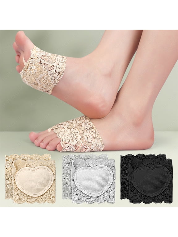 1 Pair Lace Trim Half Foot Socks For Women Sandal Slippers Invisible Socks High Heels Non Slip Heart Pattern Cotton Soles Forefoot Pads