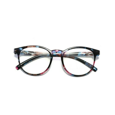 1 Pair Ladies Womens Round Big Frame Blue Light Blocking Reading Glasses Spring Hinge Readers +0.75
