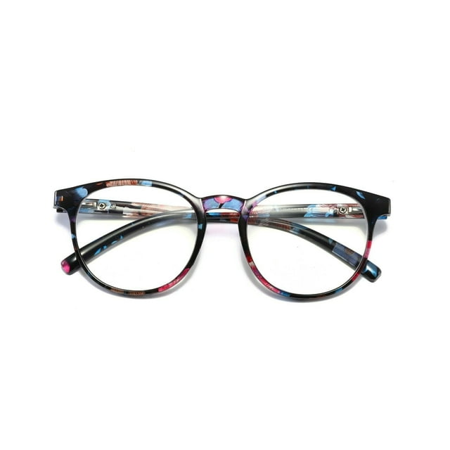 1 Pair Ladies Womens Round Big Frame Blue Light Blocking Reading Glasses Spring Hinge Readers +1.75