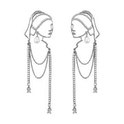 MIGHTLINK 1 Pair Lady Earrings Imitation Pearl Abstract Tassel Girl Portrait Exquisite Personality Drop Earrings for Gift