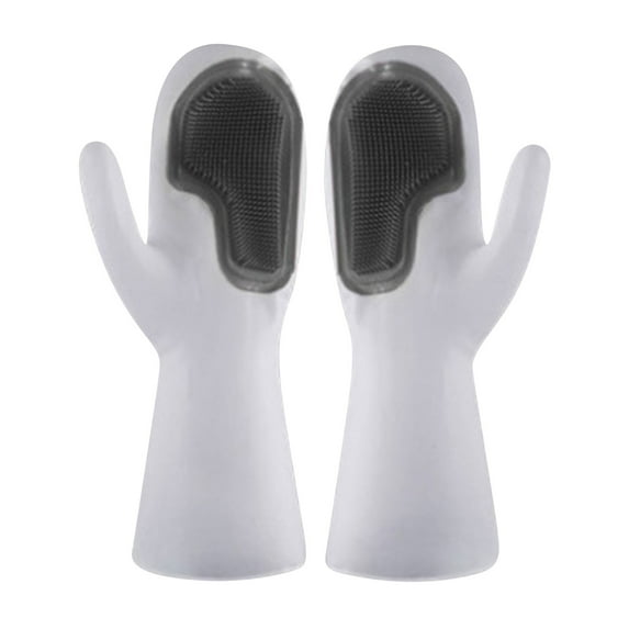 1 Pair Latex Rubber Dishwashing Gloves with Scrub Brush - Household Kitchen Cleaning Gloves for Dishes, Fruits, Bathroom (14x31cm/5.5x12.2") - Oil & Chemical Resistant