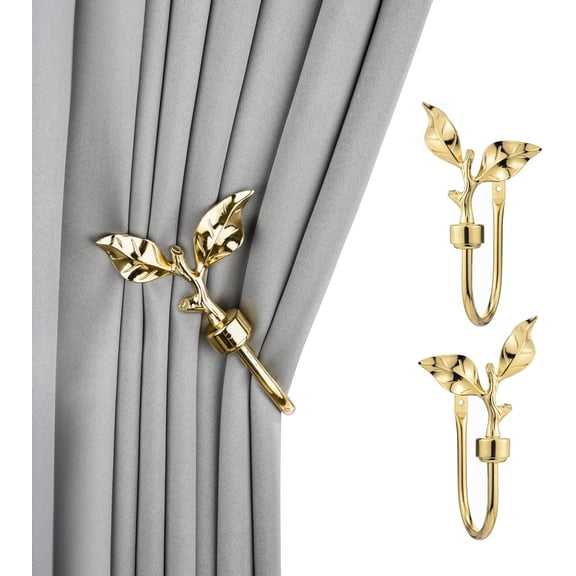 1 Pair of Leaf Shaped Curtain Holdbacks Metal Curtain Side Holders for Wall, Antique Brass Curtain Tieback Hook Pull Backs for Drapes Window Home Decoration,Bronze