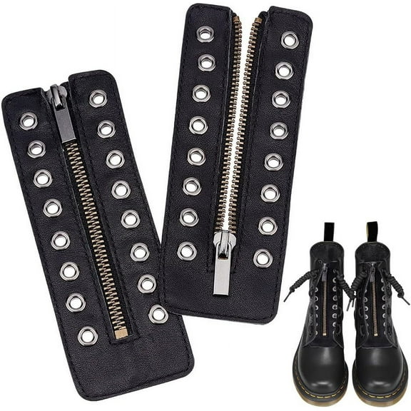 1 Pair Leather Lace-in Boot Zipper Inserts 6.5"x2.4" 8 Eyelet Zipper No Tie Zipper Boot Laces Tieless Shoe Laces for Boots Shoes Sneakers Sports shoes Adults Men Women Black DIY