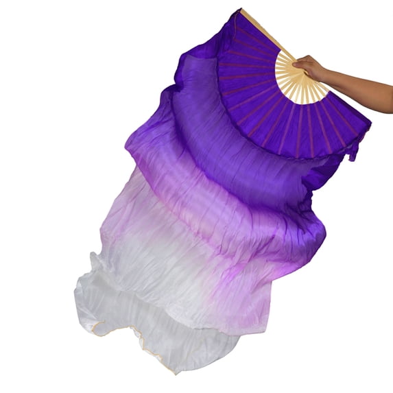 1 Pair(Left+Right) 70.8x35.4in 100% Real Silk Triple-colors Belly Dance Fans Veil Hand Made Belly Dance Fans