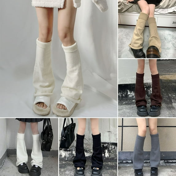 1 Pair Leg Warmers Flared Knitted Thickened Knee High Stretchy Keep Warm Solid Color Autumn Winter Women Boot S