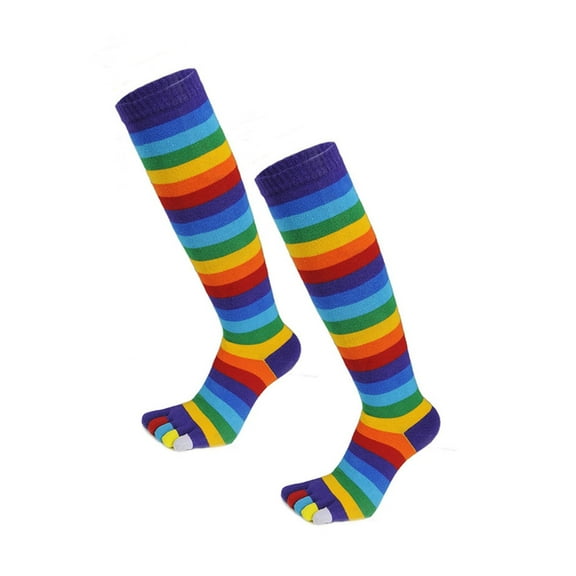 1 Pair Leg Warmers Funny Long Toe Socks for Women and Girls Rainbow Striped Colorful 5 Toe Calf Socks Rainbow Toe Socks