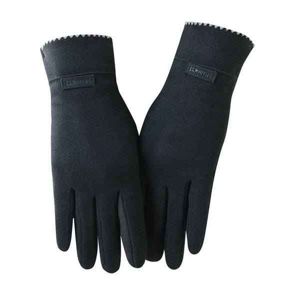 1 Pair Letter Logo Thickened Solid Color Windproof Korean Style Women Gloves Autumn Winter Fleece Lining Full Finger Driving Gloves Black