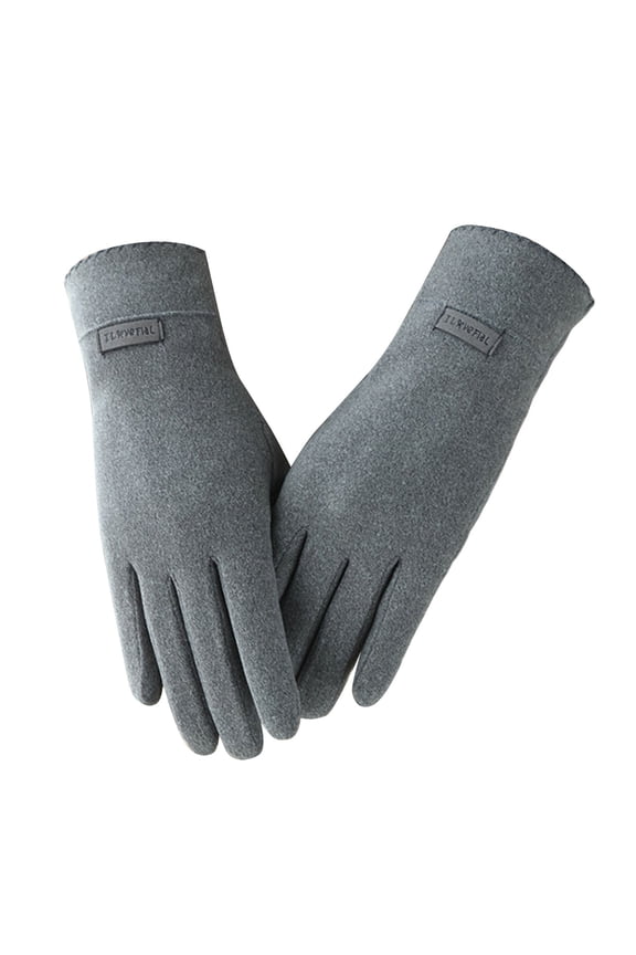 1 Pair Letter Logo Thickened Solid Color Windproof Korean Style Women Gloves Autumn Winter Fleece Lining Full Finger Driving Gloves Grey