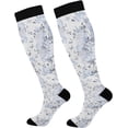 thumbnail image 1 of 1 Pair Light Blue Flowers Compression Socks 20-30mmHg Knee High Women Socks Tube Athletic Stockings for Men Sport Soccer Running Cycling Medical Nurse Winter Travel, 1 of 7