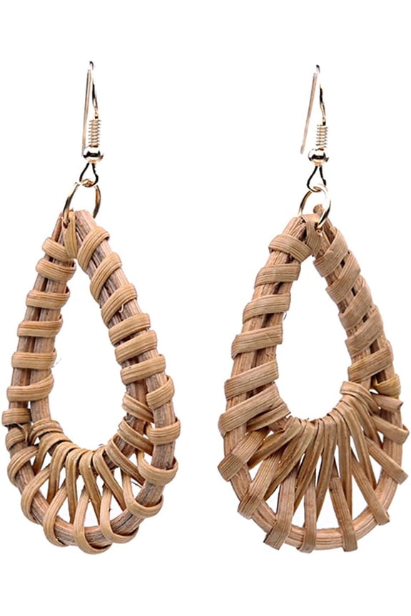 1 Pair Lightweight Rattan Knit Star Triangle Geometric Drop Dangle Earrings Bohemia Straw Wicker Braid Woven Statement Bamboo Jewelry for Women Teens