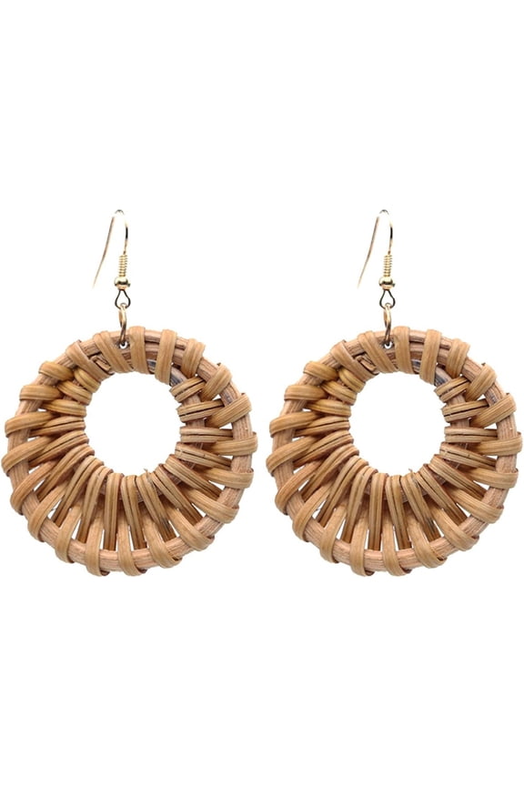 1 Pair Lightweight Rattan Knit Star Triangle Geometric Drop Dangle Earrings Bohemia Straw Wicker Braid Woven Statement Bamboo Jewelry for Women Teens