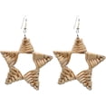 thumbnail image 1 of 1 Pair Lightweight Rattan Knit Star Triangle Geometric Drop Dangle Earrings Bohemia Straw Wicker Braid Woven Statement Bamboo Jewelry for Women Teens, 1 of 6
