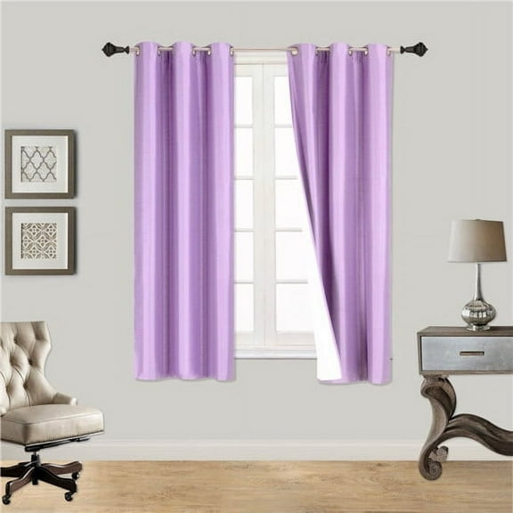 1 Pair Lilac Lavender Light Purple Noa 63" Length Insulated Lined 100% Heavy Thick Blackout Silver Grommet Window Curtain Panels Drapes Not See Through Energey Saving