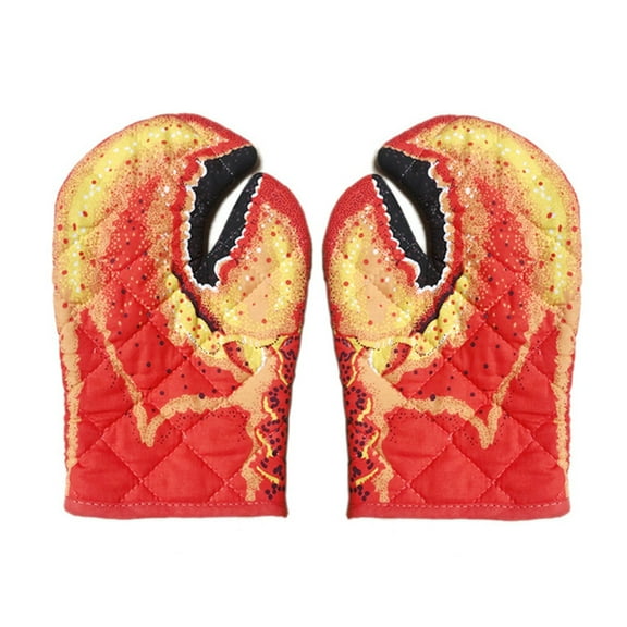 1 Pair Lobster Claw Oven Mitts Heat Resistant Oven Gloves Cute Crab Claw Kitchen Gloves Microwave Mittens High Temp Cotton Lined Baking Grilling Cooking Gloves for Pizza Toaster BBQ