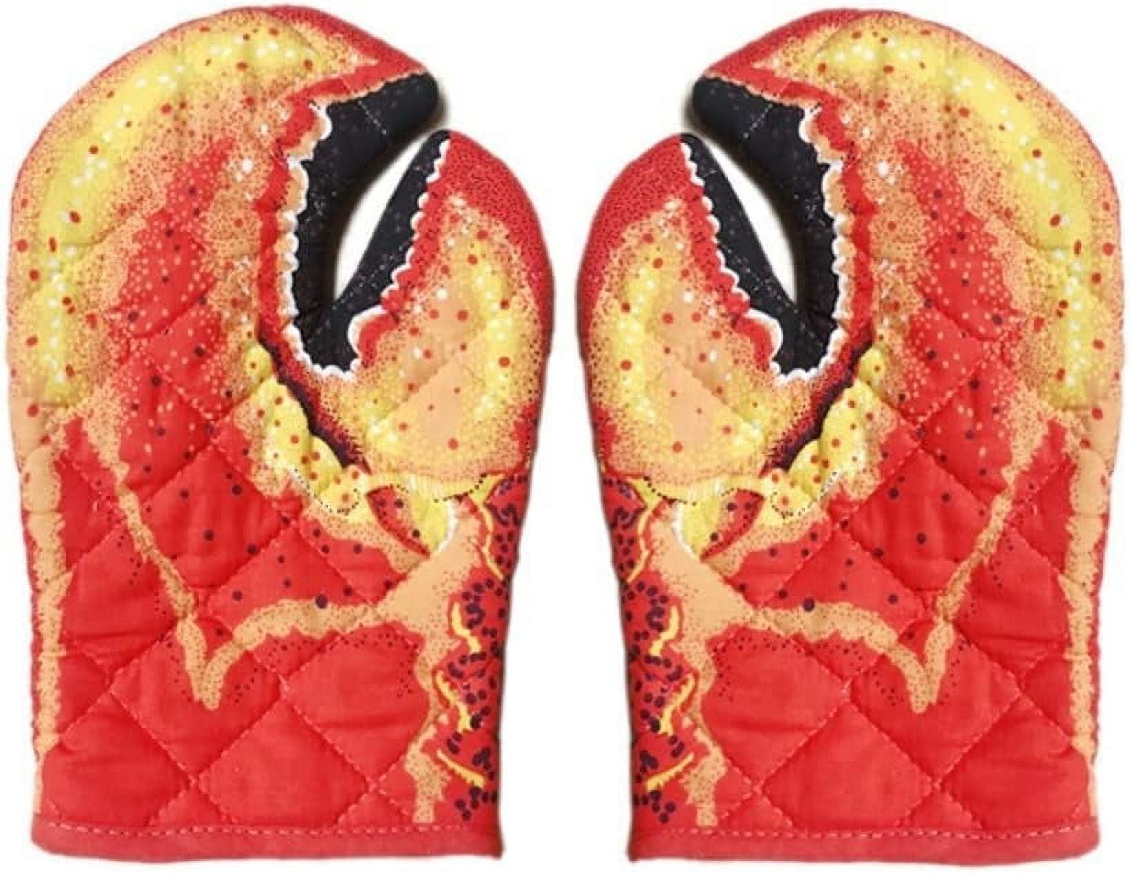 1 Pair Lobster Claw Oven Mitts Long Cotton Crab Claw Baking Insulation Gloves Microwave Heat Resistant Non-Slip BBQ Gloves