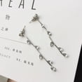 thumbnail image 1 of 1 Pair Long Leaves Vine Earring Alloy Chain Tassel Crystal Dangle Drop Earrings Women Jewelry,Silver, 1 of 1