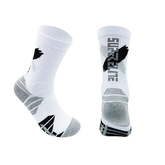 1 Pair Long Socks Non-slip Ankle Protection Comfortable Wear-resistant High Elasticity Foot Protector Shockproof Sweat Absorption Basketball Socks for Jogging-White Grey,One Size