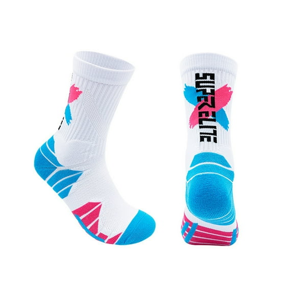 1 Pair Long Socks Non-slip Ankle Protection Comfortable Wear-resistant High Elasticity Foot Protector Shockproof Sweat Absorption Basketball Socks for Jogging-White Pink,One Size