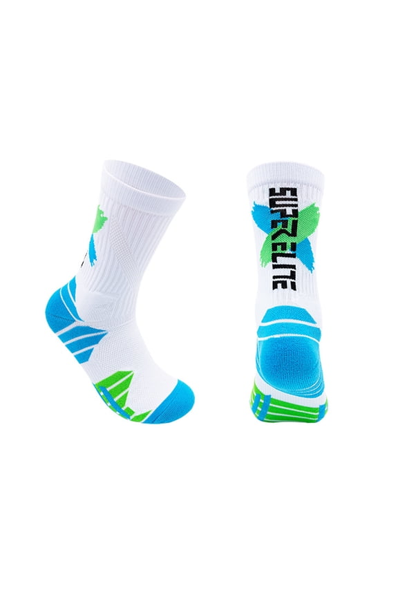 1 Pair Long Socks Non-slip Ankle Protection Comfortable Wear-resistant High Elasticity Foot Protector Shockproof Sweat Absorption Basketball Socks for Jogging-Green & White,One Size