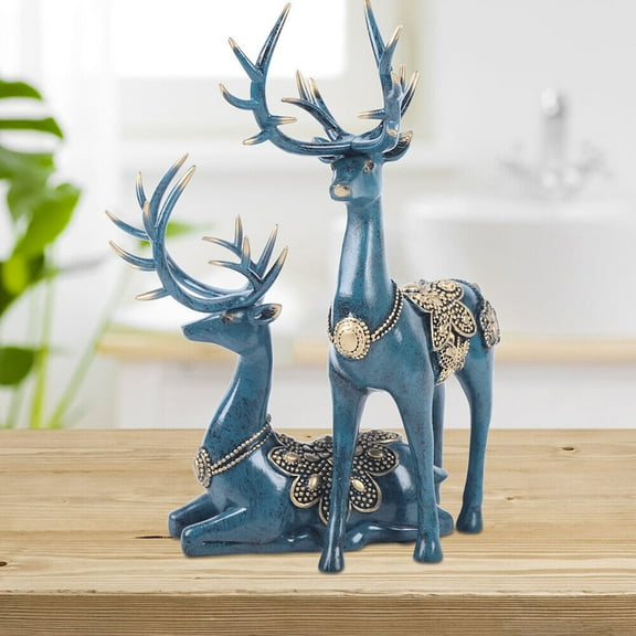 1 Pair Lover Deer Statue Retro Deer Sculpture Blue Statue Bedroom Book Shelf