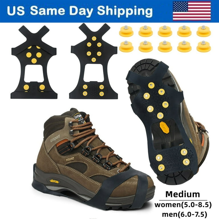 1 Pair M Ice Snow Grips Traction Cleats Anti Slip for Snow Shoes, Boots, Ice Walking, Fishing, Hiking, Size: Medium, Black