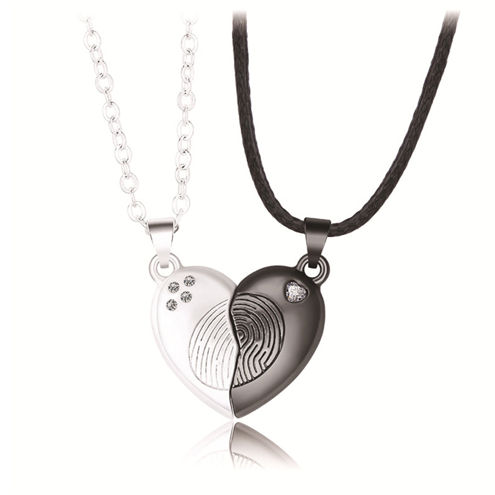 Black and White Grid Heart Magnetic Couple Necklaces