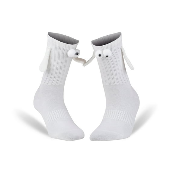1 Pair Magnetic Socks Holding Hands Premium Cotton Shoe Size 5 to 10 Black (White)