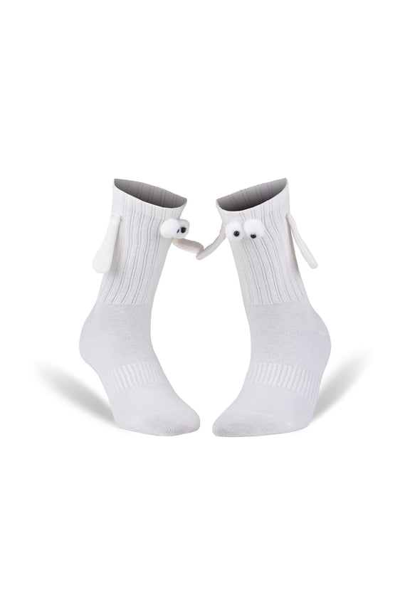 1 Pair Magnetic Socks Holding Hands Premium Cotton Shoe Size 5 to 10 Black (White)