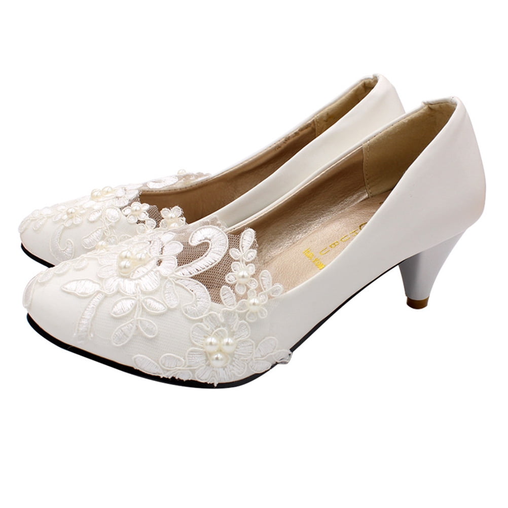 Wedding Shoes Lace Flowers Female Main Wedding Photos Are Not Tired Brides  Pregnant Women Can Wear White Low Heels Pointed Heads