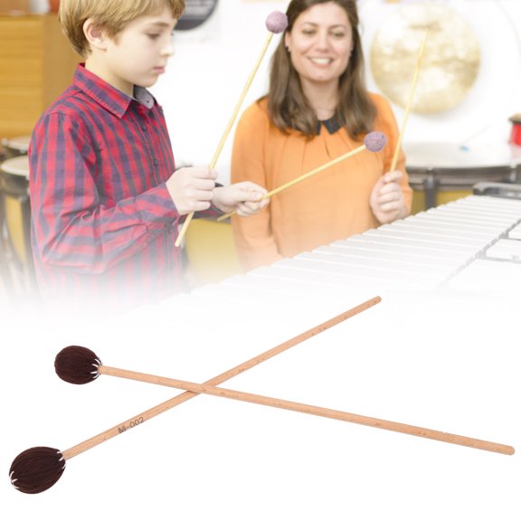 1 Pair Marimba Mallets with Beech Wood Handles and Blended Yarn Heads for Percussion