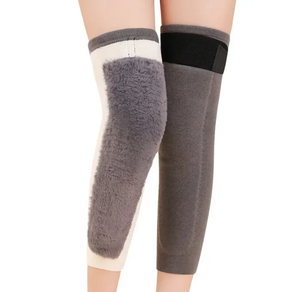 1 Pair Men Women Cotton Plush Leg Warmers Winter Rheumatic Arthritis Knee Braces Leggings Leg Sleeves Cycling Running Knee Wraps (Gray-Plush,M (35-50 KG))