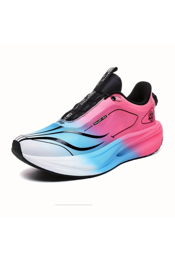 1 Pair Men's Lightweight Breathable Running Shoes with Rear Rotating Buckle Lock, Gradient Color-Block Design & MD Sole for Road Gym Training - Spring Summer Fall Athletic Sneakers, Birthday Graduati