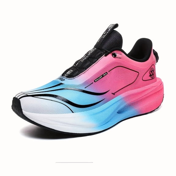 1 Pair Men's Lightweight Breathable Running Shoes with Rear Rotating Buckle Lock, Gradient Color-Block Design & MD Sole for Road Gym Training - Spring Summer Fall Athletic Sneakers, Birthday Graduati