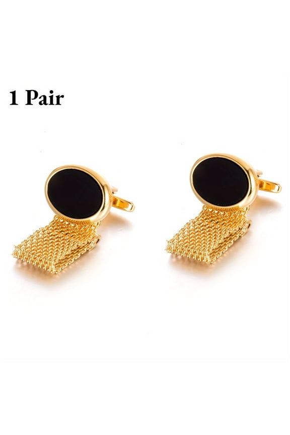 1 Pair Mens Cufflinks, Copper Alloy With Black Enamel Inlay, Round Cuff Links For Men, Formal Shirt Accessories, Ideal Gift For Father's Day, Weddings, Christmas And Formal Events