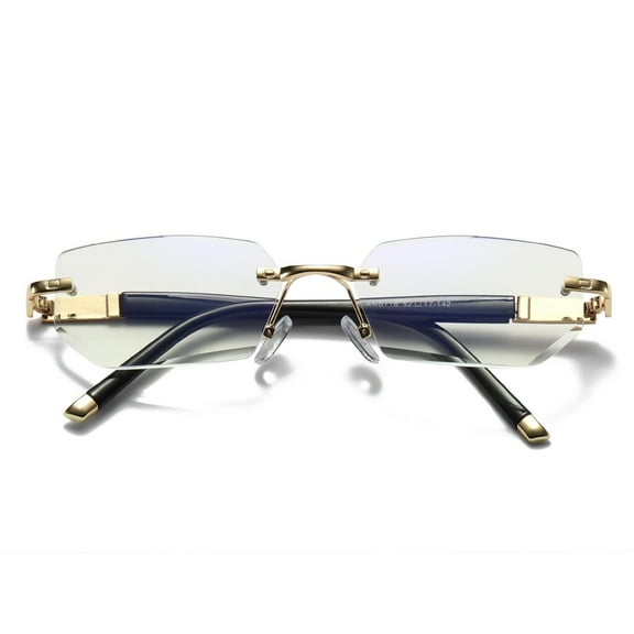 1 Pair Mens Diamond Shape Rimless Blue Light Blocking Reading Glasses Metal Readers +0.75