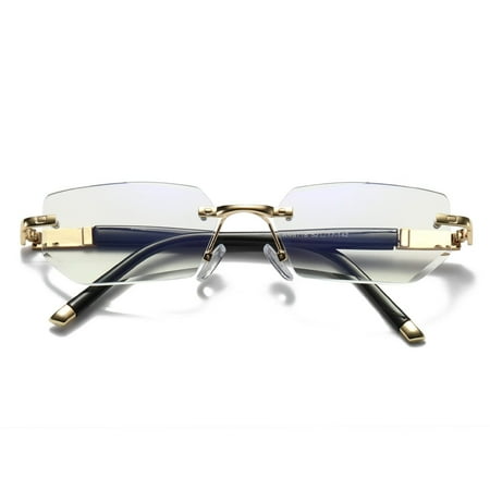 1 Pair Mens Diamond Shape Rimless Blue Light Blocking Reading Glasses Metal Readers +2.00