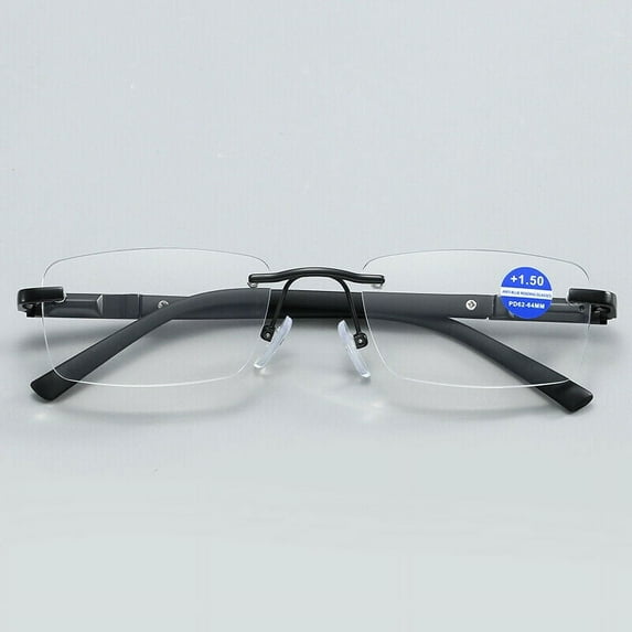 1 Pair Mens Rectangular Rimless Blue Light Blocking Reading Glasses Spring Hinge Readers +2.00