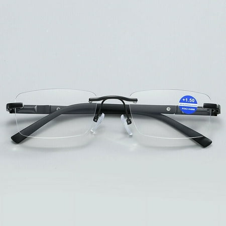1 Pair Mens Rectangular Rimless Blue Light Blocking Reading Glasses Spring Hinge Readers +2.50