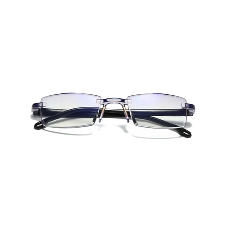 1 Pair Mens Rectangular Rimless Blue Light Blocking Reading Glasses Unisex Readers +3.00