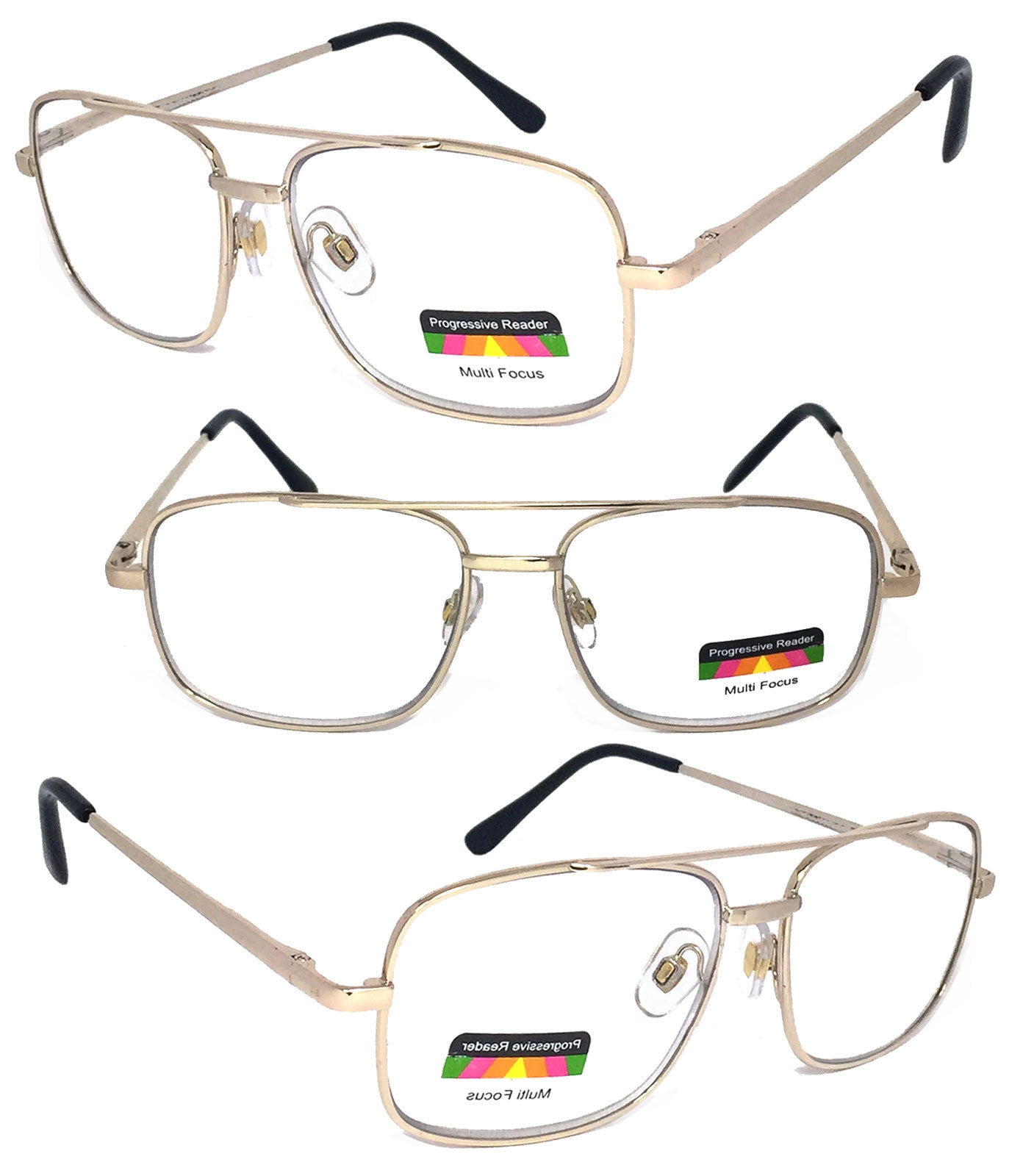 1 Pair Metal Frame Aviator No Line Progressive Trifocal Clear Lens