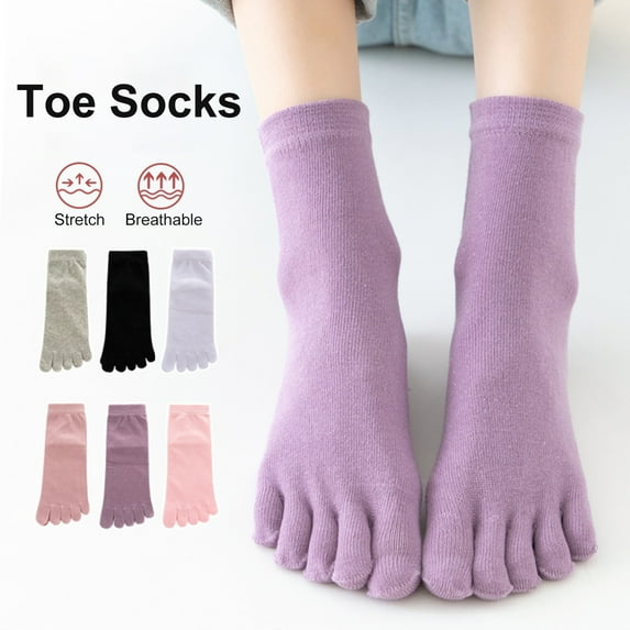 1 Pair Mid Tube Socks Sweat Absorption Breathable Soft Solid Color High Elasticity Keep Warm Non-Slip No Odor Five-finger Socks for Sports,Grey