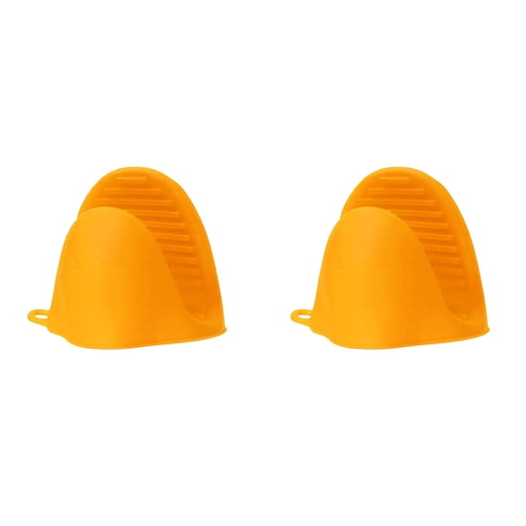 1 Pair Mini Pinch Grips Potholders Heat Resistant Oven Gloves,Kitchen Cooking Baking Tools,Food Grade Silicone Oven Mitts,Non-Slip Ribbed Grip Dishwasher Safe Wide Temp Range,Orange yellow,3.9x4.3"